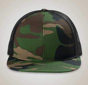Port Authority Flat Bill Snapback Trucker Hat - Woodland Camo / Black