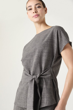 SJ Women's Linen Blend Tie Tunic, Warm Charcoal