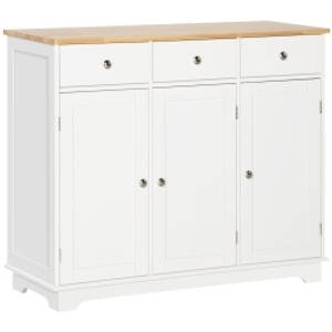 HOMCOM Sideboard with Rubber Wood Top, Modern Storage Cabinet with 3 Adjustable Shelves, White