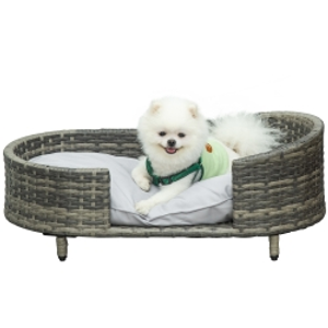 PawHut Wicker Dog Sofa, Rattan Cat Bed with Soft Water-resistant Cushion, Washable Cover Indoor Outdoor, for Medium and Small Sized Dogs