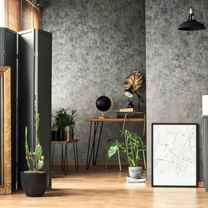 Galerie Olio Distressed Texture Anthracite Metallic Wallpaper - 82373