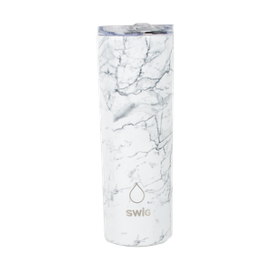 SWIG Skinny Tumbler New White Marble with Straw 590mL