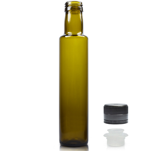 250ml Green Glass Dorica Bottle With Black Pour Cap