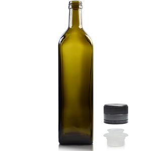 1000ml Green Glass Olive Oil Bottle With Black Pour Cap