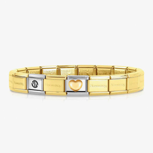 Nomination CLASSIC Gold Love Raised Heart Charm & Link Bracelet 030116/01 & 030001/SI/008