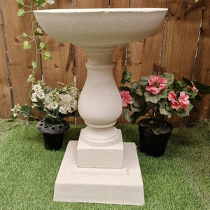 Short Minimalistic Sandstone Bird Bath With Square Base