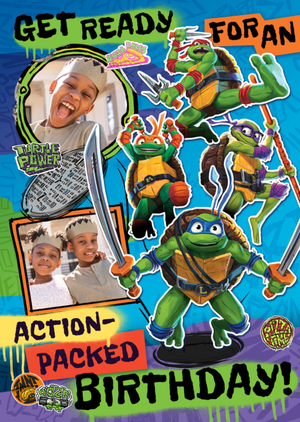 TMNT Mutant Mayhem Action Packed Birthday Photo Upload Card