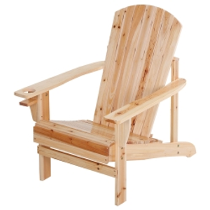 Outsunny Outdoor Classic Wooden Adirondack Deck Chair with Cup Holder - Natural Wood