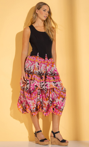 Sleeveless Parachute Dress - Black/Pink/Orange