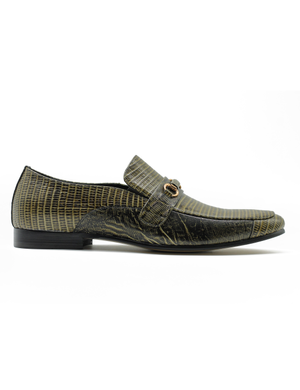 REAL LEATHER GREEN PRINTED SHOES WITH BUCKLE
