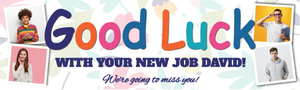 Personalised Good Luck Banner - We'll Miss You - Custom Name &amp; 4 Photo Upload