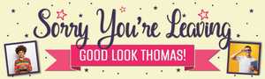 Personalised Good Luck Banner - Sorry You're Leaving - Custom Text &amp; 2 Photo Upload