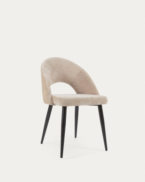 Beige chenille Mael chair with steel legs with black finish FSC 100%