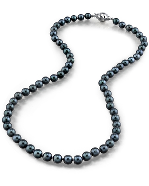 5.0-5.5mm Japanese Akoya Black Choker Length Pearl Necklace- AA+ Quality