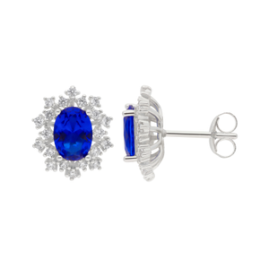 New Sterling Silver Blue Cubic Zirconia Cluster Stud Earrings