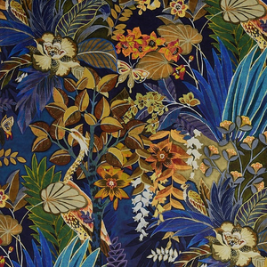 Prestigious Textiles Hidden Paradise Digitally Printed Velvet Fabric Midnight