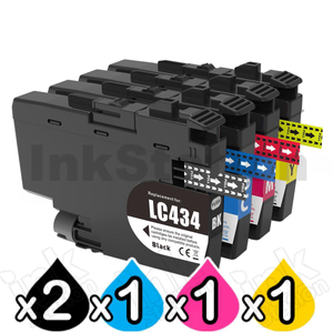 5 Pack Compatible Brother LC-434 Ink Cartridges Combo [2BK, 1C, 1M, 1Y]