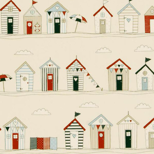 Beach Huts Fabric Blue