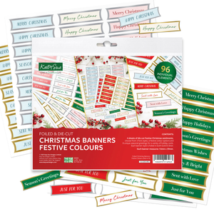 Foiled Christmas Banners, Festive Colours, 96 Sentiments
