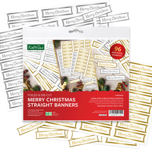 Foiled Merry Christmas Straight Banners Selection, 96 Sentiments