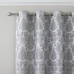 Catherine Lansfield Damask Jacquard Ready Made Eyelet Curtains 66'' x 72'' Silver