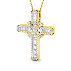 Diamond Cross Baguette & Round Diamonds 0.65ct In 9k Yellow Gold