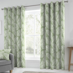 Fusion Matteo Ready Made Eyelet Curtains Green