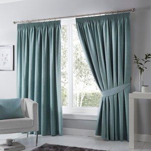 Fusion Dijon Blackout Ready Made Pencil Pleat Curtains Duckegg