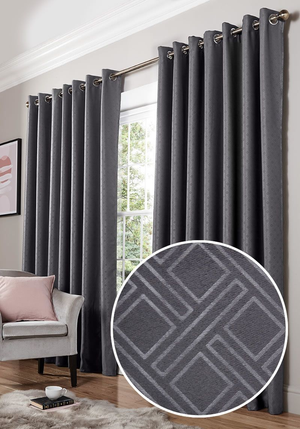 Diamond Blackout Ready Made Eyelet Curtains Charcoal