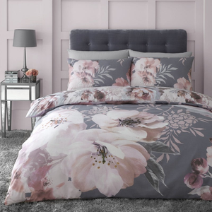 Catherine Lansfield Dramatic Floral Duvet Cover Bedding Set Grey
