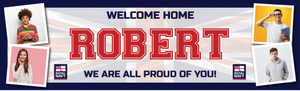 Personalised Welcome Home Banner - Royal Navy - Custom Name &amp; 4 Photo Upload