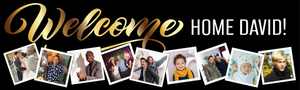 Personalised Welcome Home Banner - Black &amp; Gold - Custom Name &amp; 9 Photo Upload