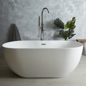 Milano Overton - White Modern Oval Double-Ended Freestanding Bath - 1700mm x 750mm - with Chrome Overflow