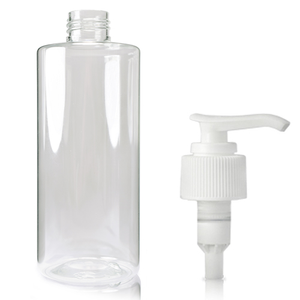 250ml Clear Round Moisturiser Pump Bottle - White (Lock Down)