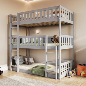Flair | Bea Triple High Wooden Bunk Bed - Grey | BedKingdom