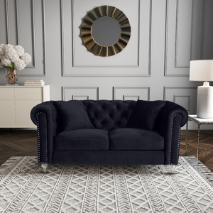 Velvet Black 2 Seater Chesterfield Sofa With Acrylic Feet CAMDEN