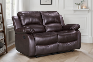 Faux Leather Brown 2 Seater Manual Recliner Sofa VALENCIA