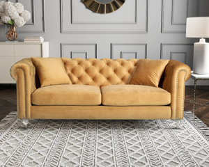 Velvet Gold 3 Seater Chesterfield Sofa With Acrylic Feet CAMDEN