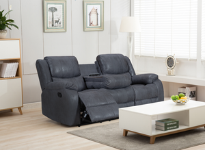 Faux Leather Suede Grey 3 Seater Manual Recliner Sofa NAPLES