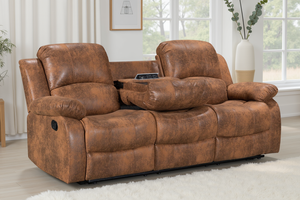 Faux Leather Suede Brown 3 Seater Manual Recliner Sofa VALENCIA