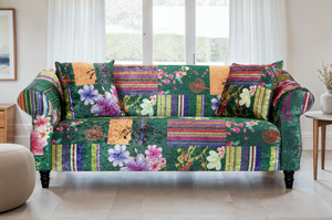 Fabric Green Patchwork 3 Seater Sofa AVICI SHOUT