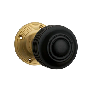 Edwardian Fluted Door Knob Ebonised Wood Satin Brass - Internal - Pair - Designer Levers