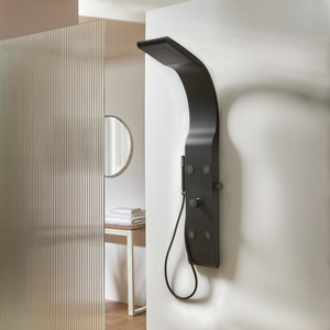 Milano Barton - Modern Shower Tower Panel with Shower Head, Hand Shower and Body Jets - Black