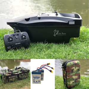 Lake Reaper Bait Boat Black - Carryall, Batteries and Camo TX Case Bundle