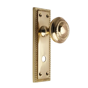 Georgian Door Knob On Bathroom Lock Backplate - Polished Brass - Pair - Designer Levers