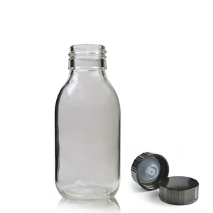 100ml Clear Glass Medicine Bottle With Polycone Cap - Black