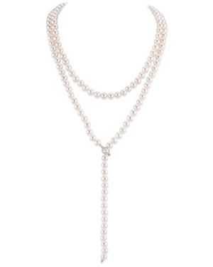 White Freshwater Pearl Adjustable Lariat Y - Shape 51 Inch Rope Length Necklace - AAAA Quality