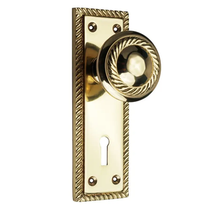 Georgian Door Knob on Lock Backplate - Polished Brass - Pair - Designer Levers
