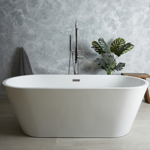 Milano Ballam - White Modern Oval Double-Ended Freestanding Bath - 1700mm x 750mm - with Chrome Overflow