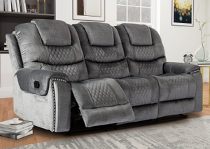 Chenille Fabric Grey 3 Seater Manual Recliner Sofa RAVENNA